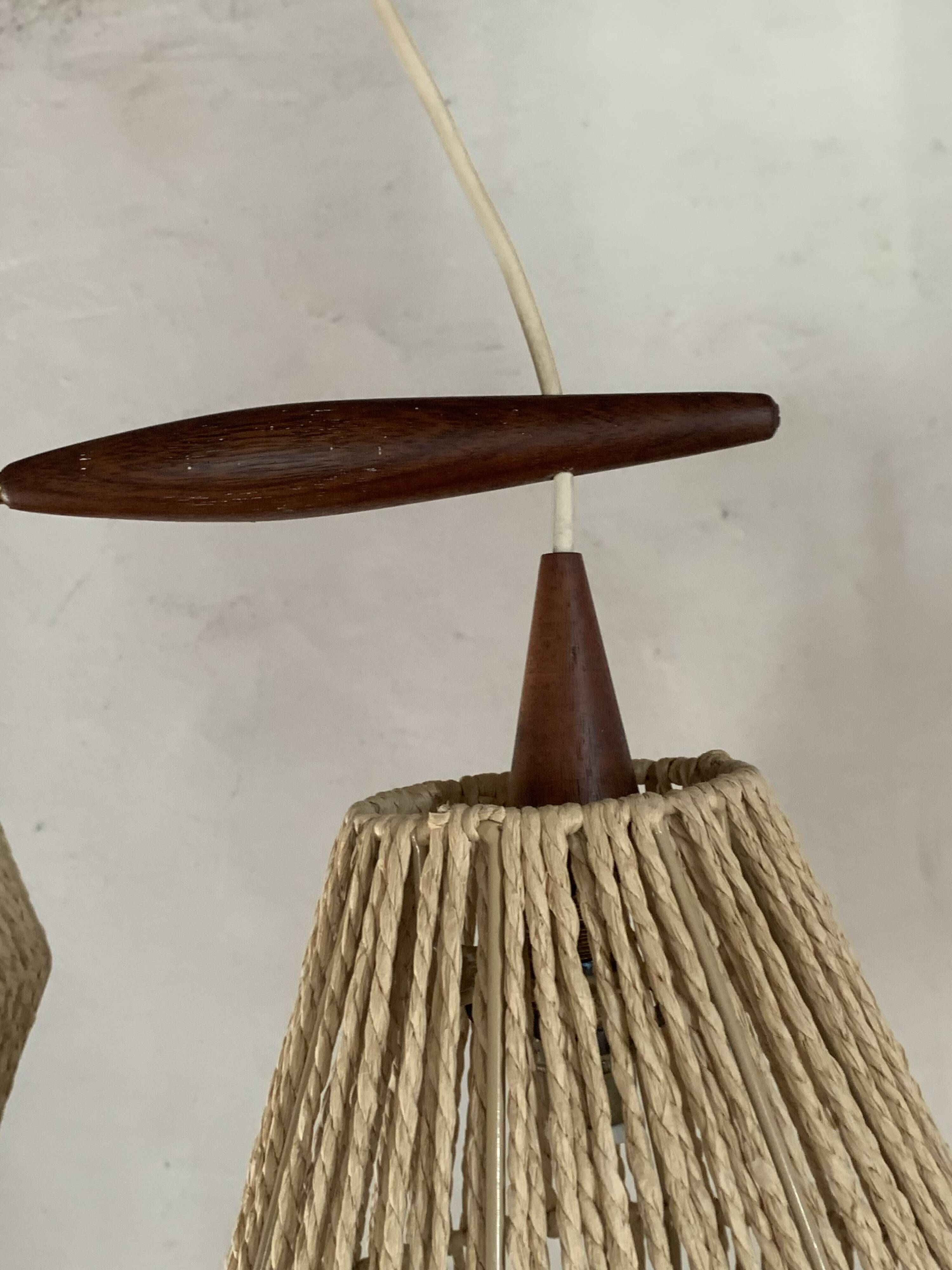 Scandinavian teak and rattan waterfall pendant light