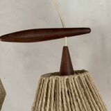 Scandinavian teak and rattan waterfall pendant light