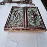 Antique Art Nouveau glazed earthenware tile from the 19th century