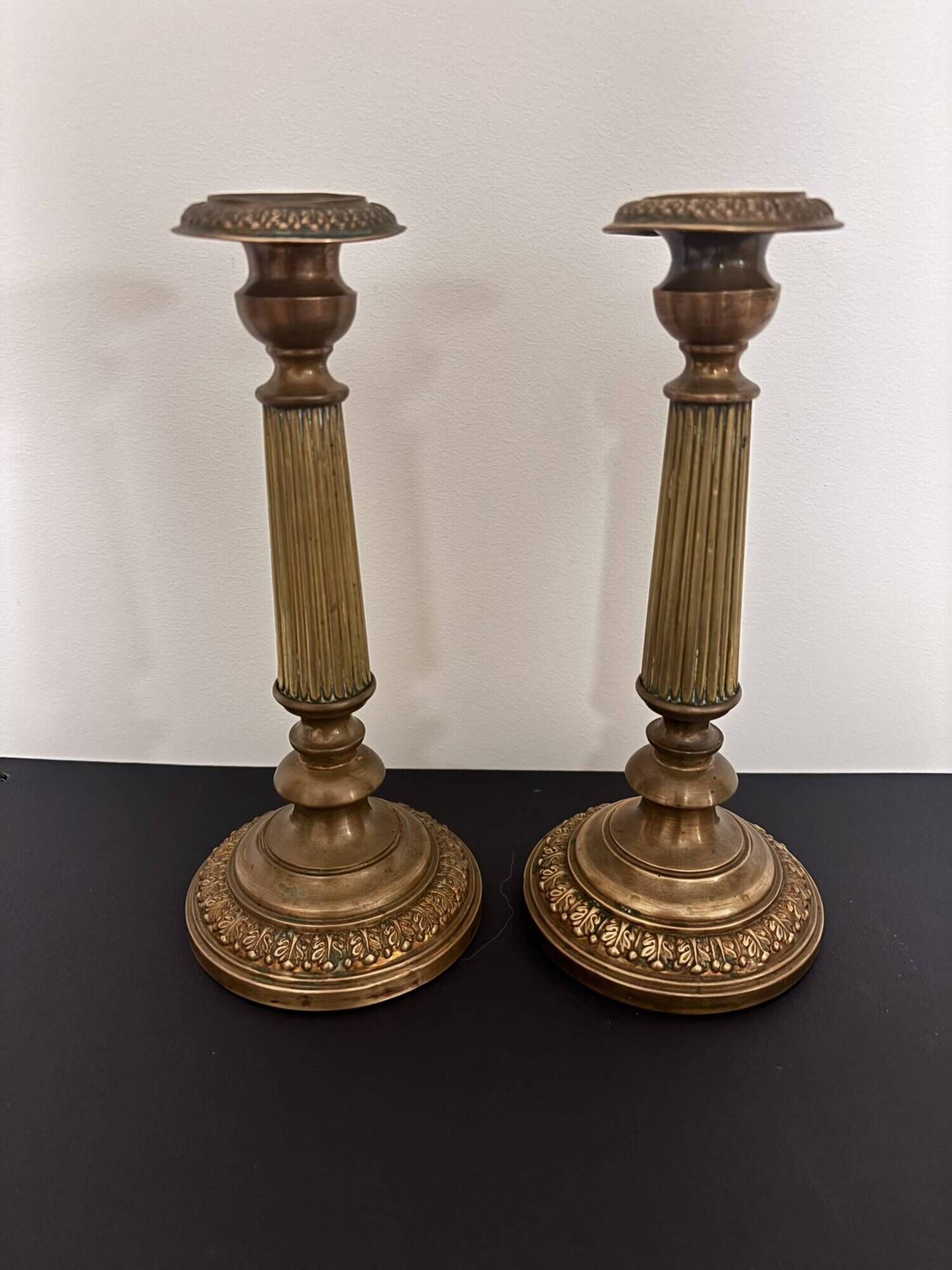 Set of 2 Antique Bronze Candle Holders - Louis XVI Style