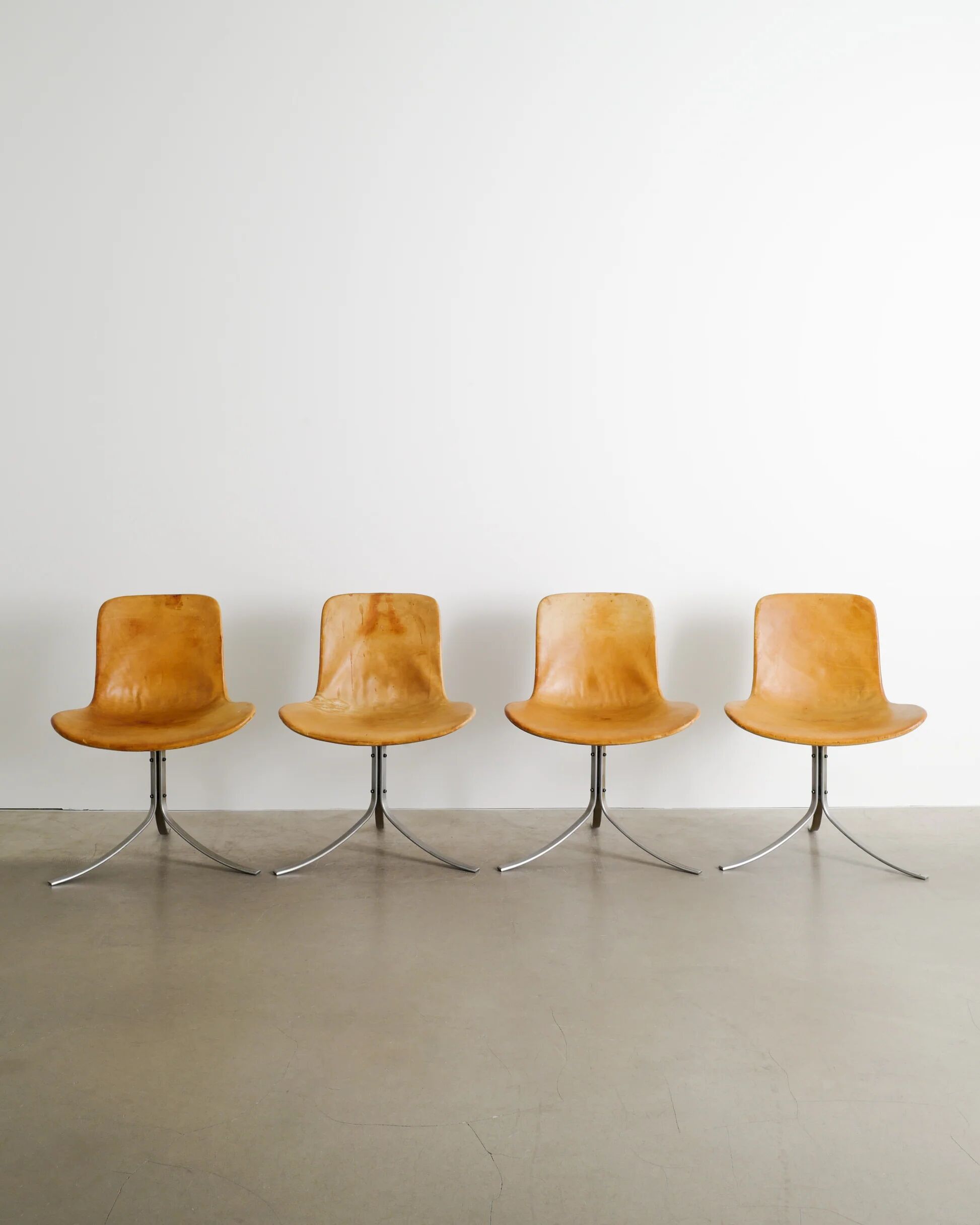 Set of 4 Leather Poul Kjaerholm PK-9 Dining Chairs by Fritz Hansen, 1990s