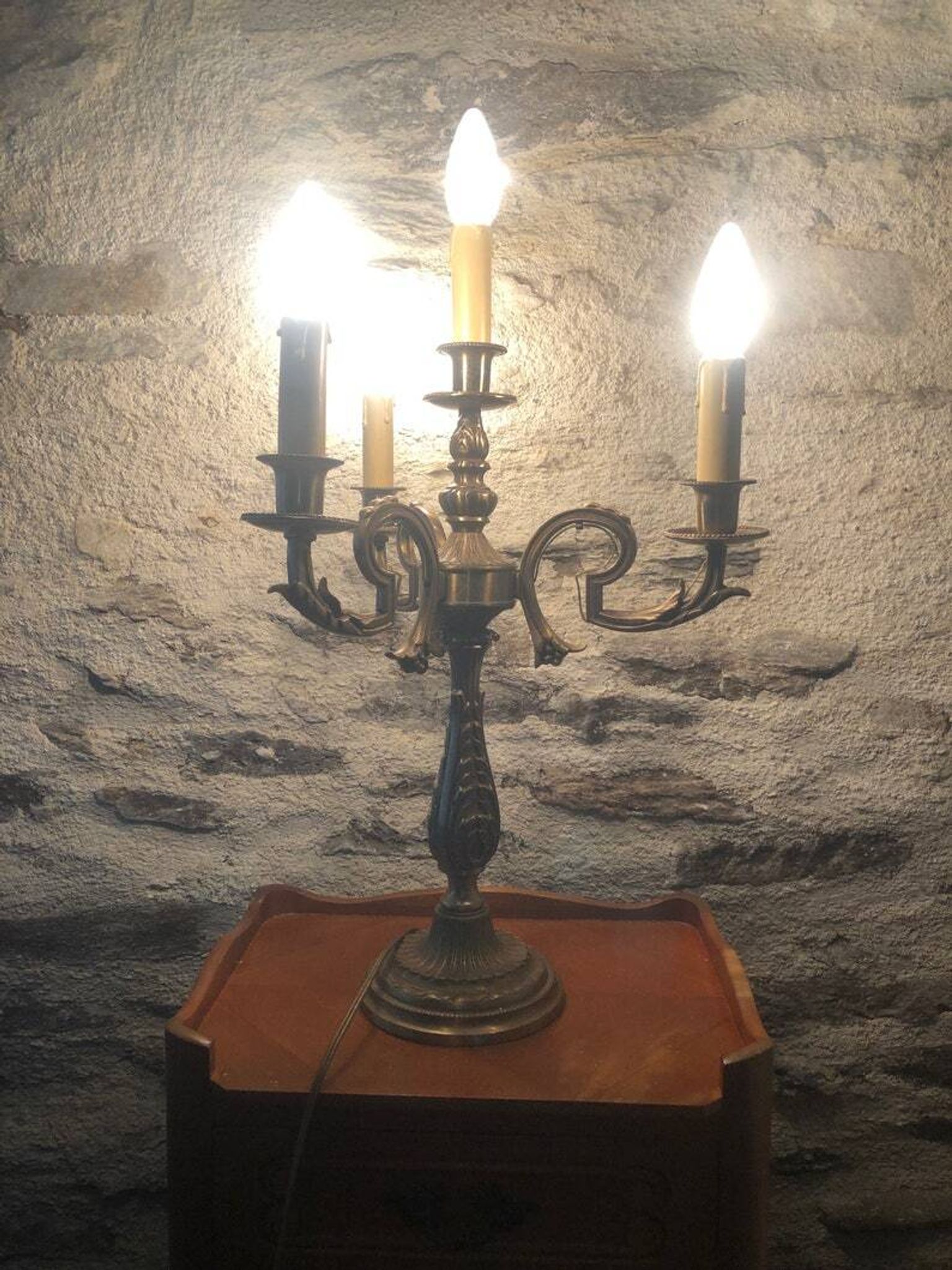 Vintage French Bronze and Brass Table Lamp: Louis XVI Style, 4-Branch C1950