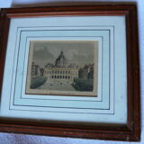 Colorized engraving The town hall of Saint Etienne pitchpin frame