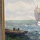 Grand tableau ancien :  Les voiliers de pêche au mouillage