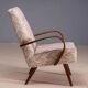 Restored bentwood armchairs by Jaroslav Šmídek, pair, Czechoslovakia, new beige patterned upholstery, 61 × 82 × 81 cm