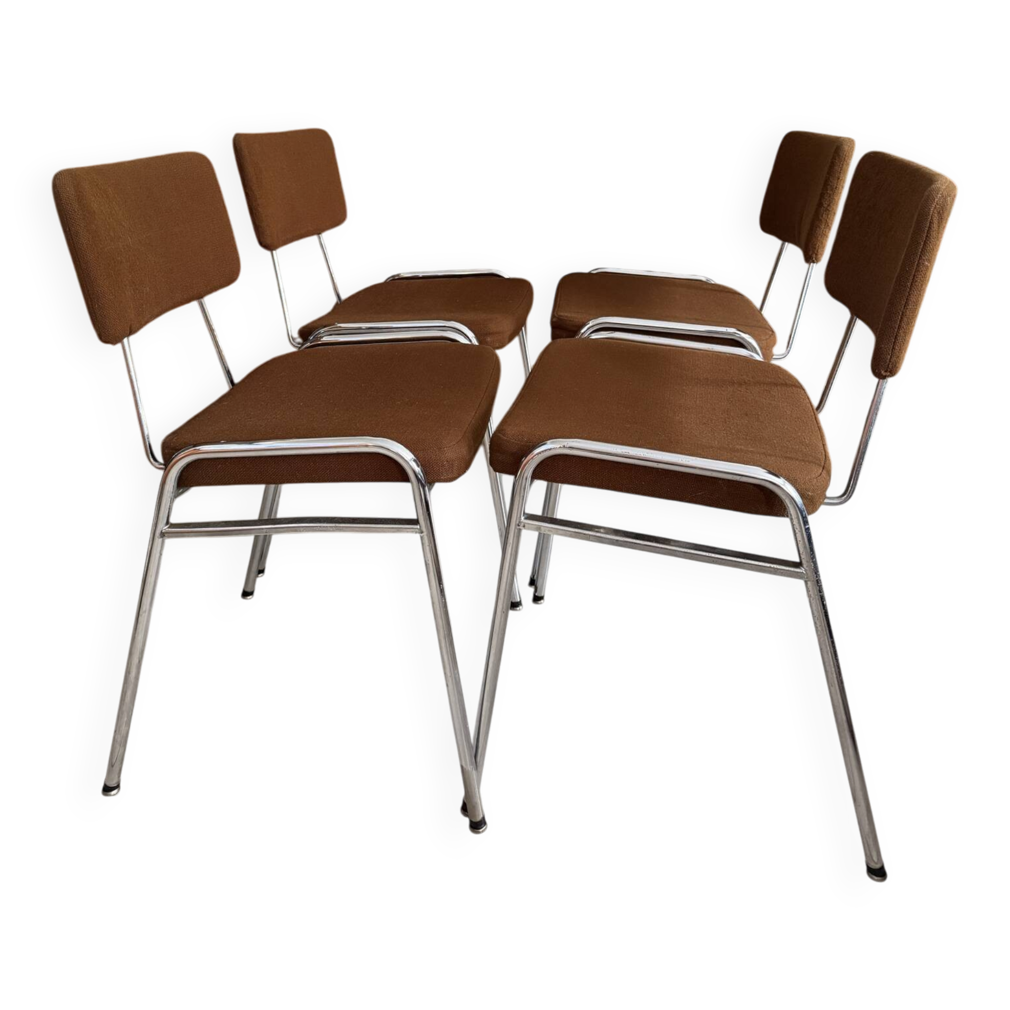 Set of 4 tubular chairs in chrome metal – Mid Century style
