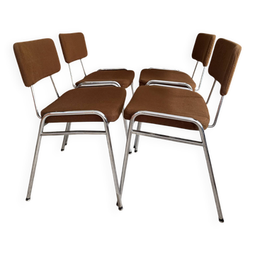 Lot de 4 chaises tubulaires en métal chromé – Style Mid Century