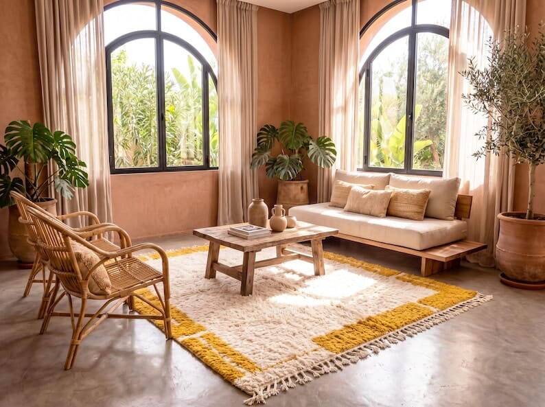 Handwoven natural wool rug, traditional craftsmanship, 150/250 cm.