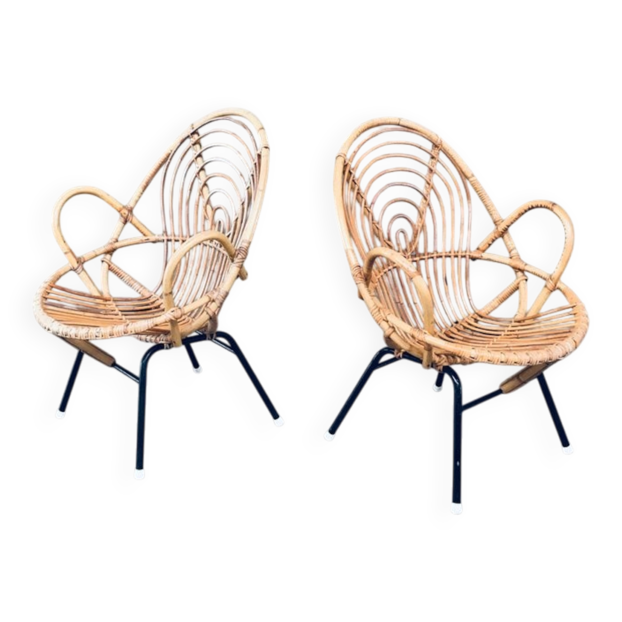 Set of Rattan Lounge Chairs attributed to Rohe Noordwolde, 1960s