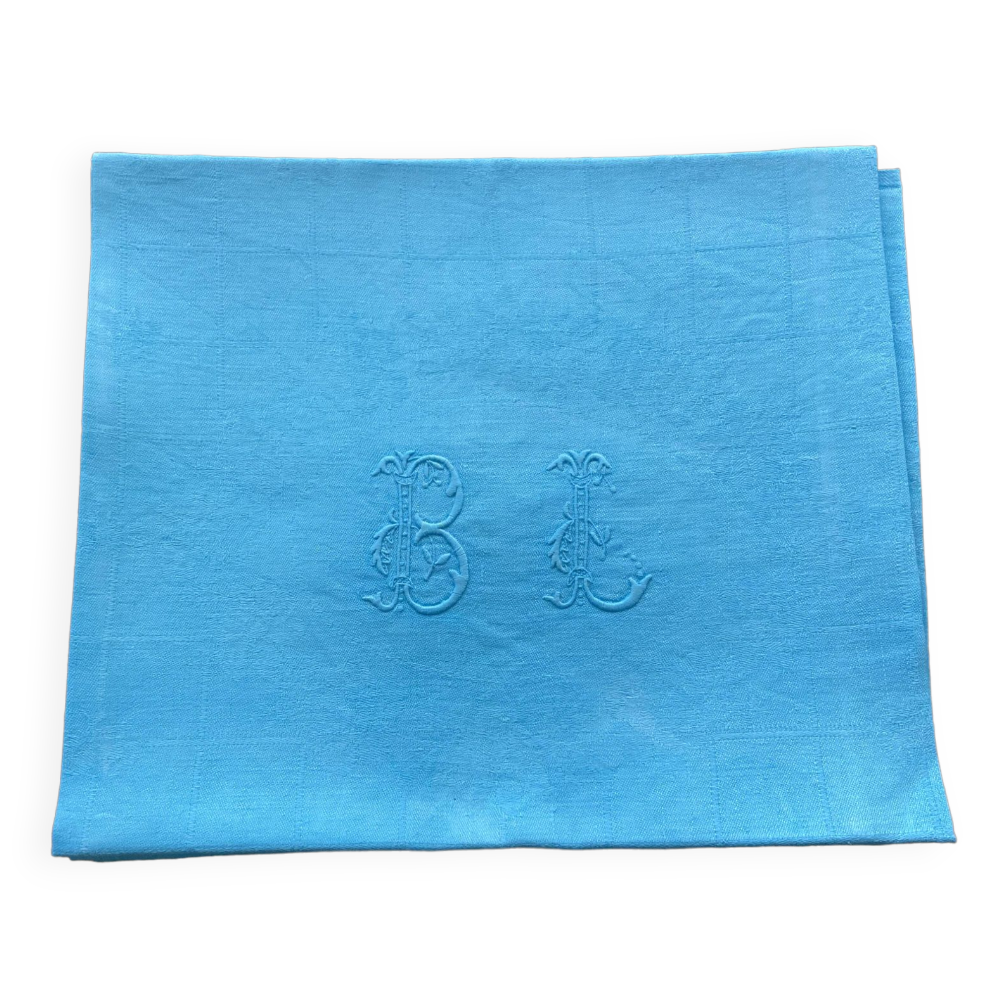 Set of 10 turquoise BL monogram damask napkins
