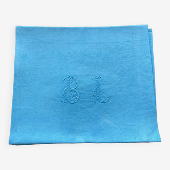 Ensemble de 10 serviettes damassées monogrammées BL turquoise