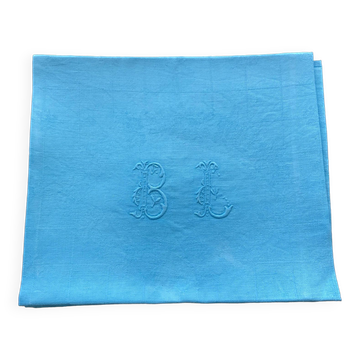 Set of 10 turquoise BL monogram damask napkins