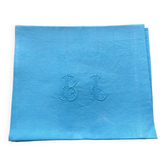 Ensemble de 10 serviettes damassées monogrammées BL turquoise