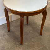French Art Deco side table, 1930s vintage round wooden table with mirrored top