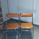 Pair, 2 vintage folding chairs, fawn color