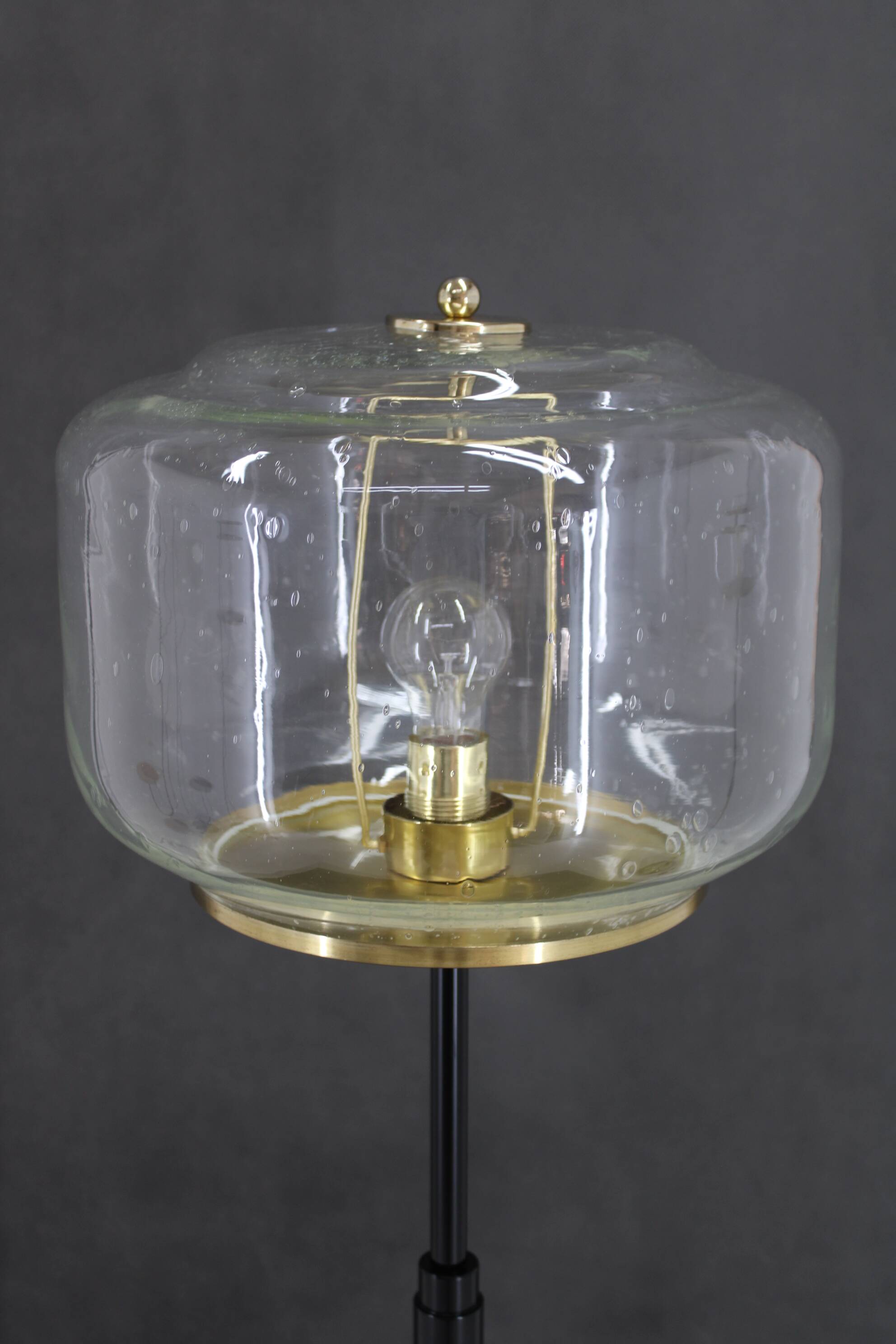 1970s Pair of Glass Brass Floor Lamps by Kamenicky Senov , Czechoslovakia