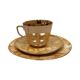 Ensemble de petit-déjeuner "Trio" de Chodzież – design marbré doré, époque PRL (années 1970).
