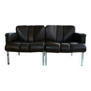 Dark brown 'Eurochair' two-seater sofa from Girsberger, West-Germany 1970s