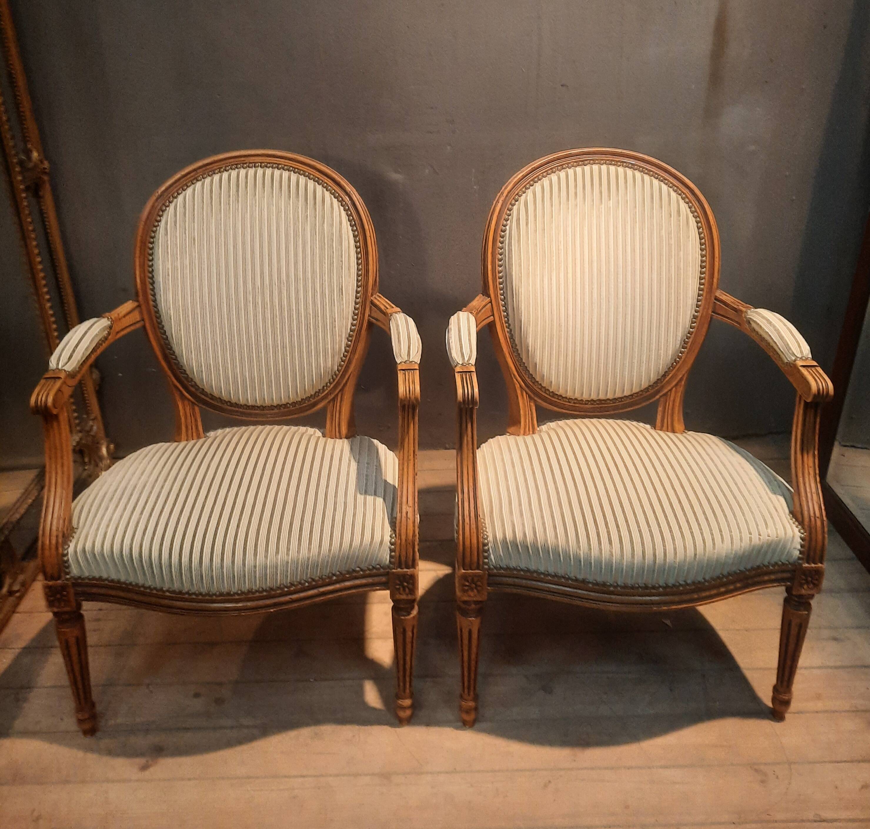 Pair of Louis XVI style medallion armchairs x