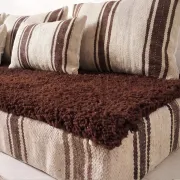 Striped coffee Hanbel floor cushion – Handwoven ivory wool