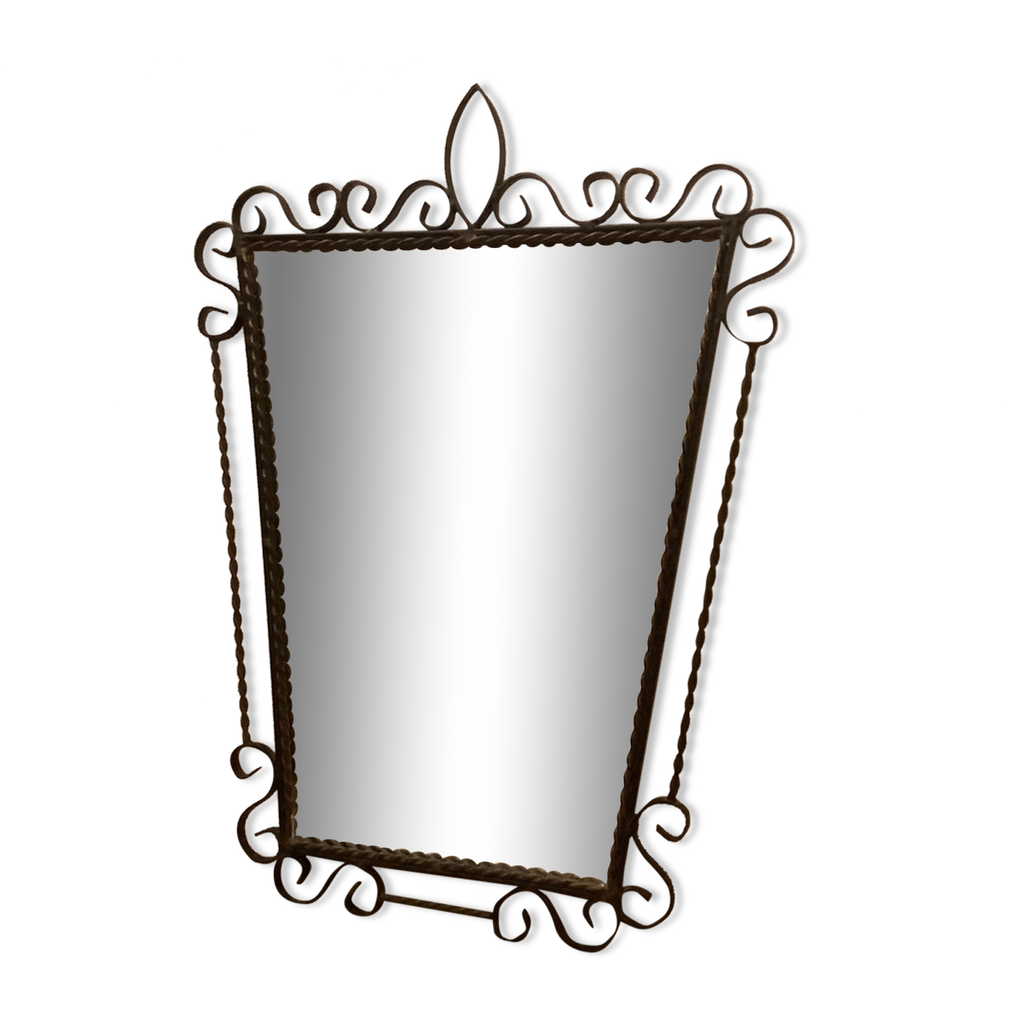 Ancient asymmetrical brutalist mirror wrought iron