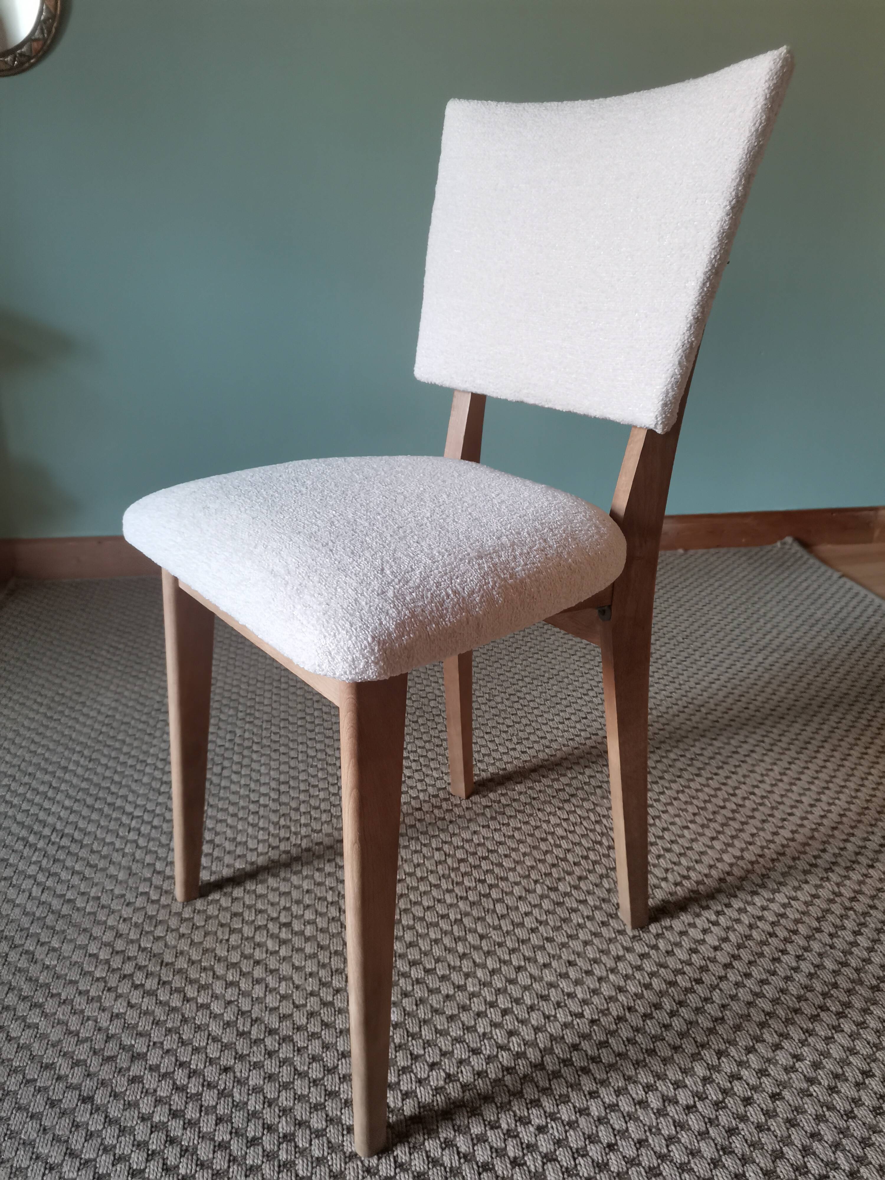 Art Deco white boucle chairs