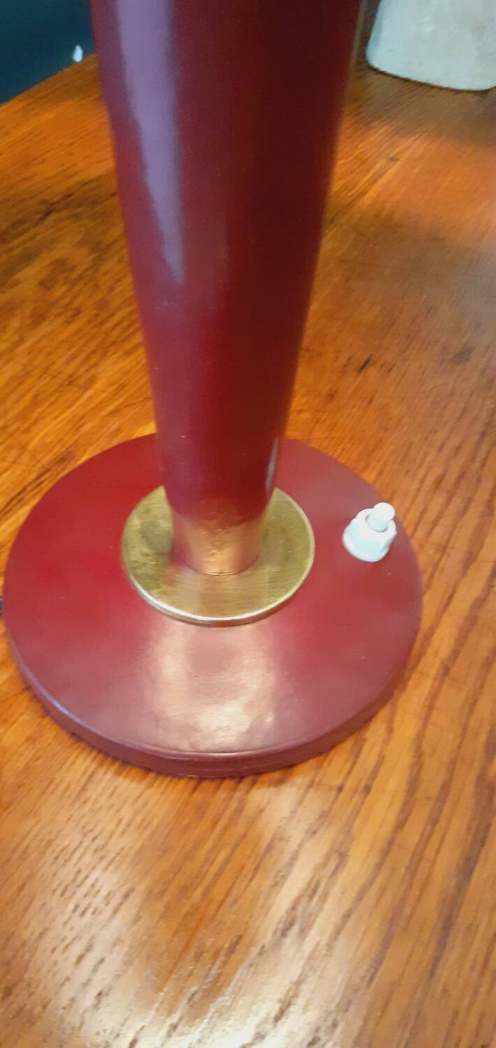 Lamp from the 40s/50s by Maison Lancel, covered in Bordeaux leather