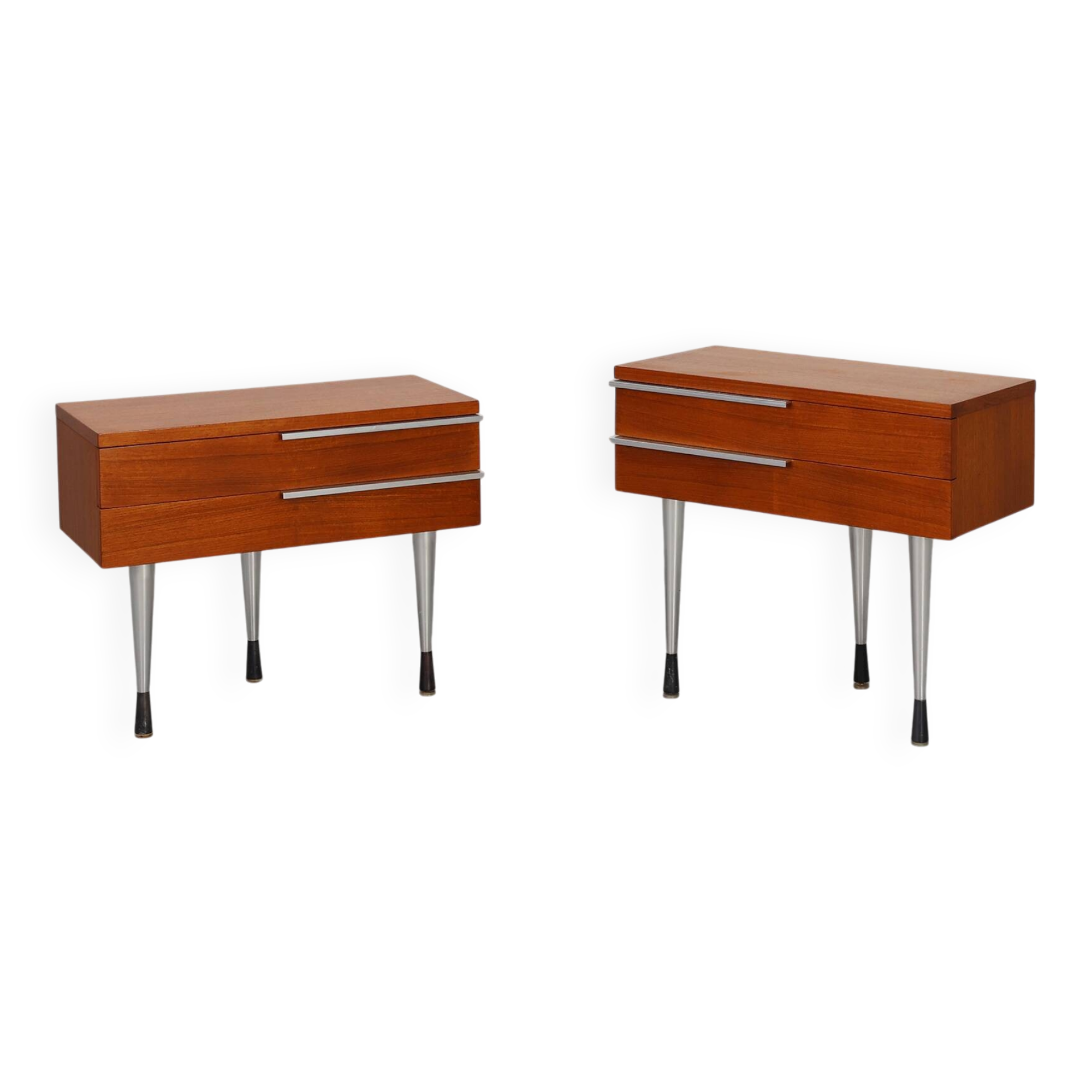 Table de nuit française moderne du milieu du siècle en placage teal et chrome, années 1960.