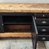 Old oak workbench cabinet with 1 door and 4 drawers