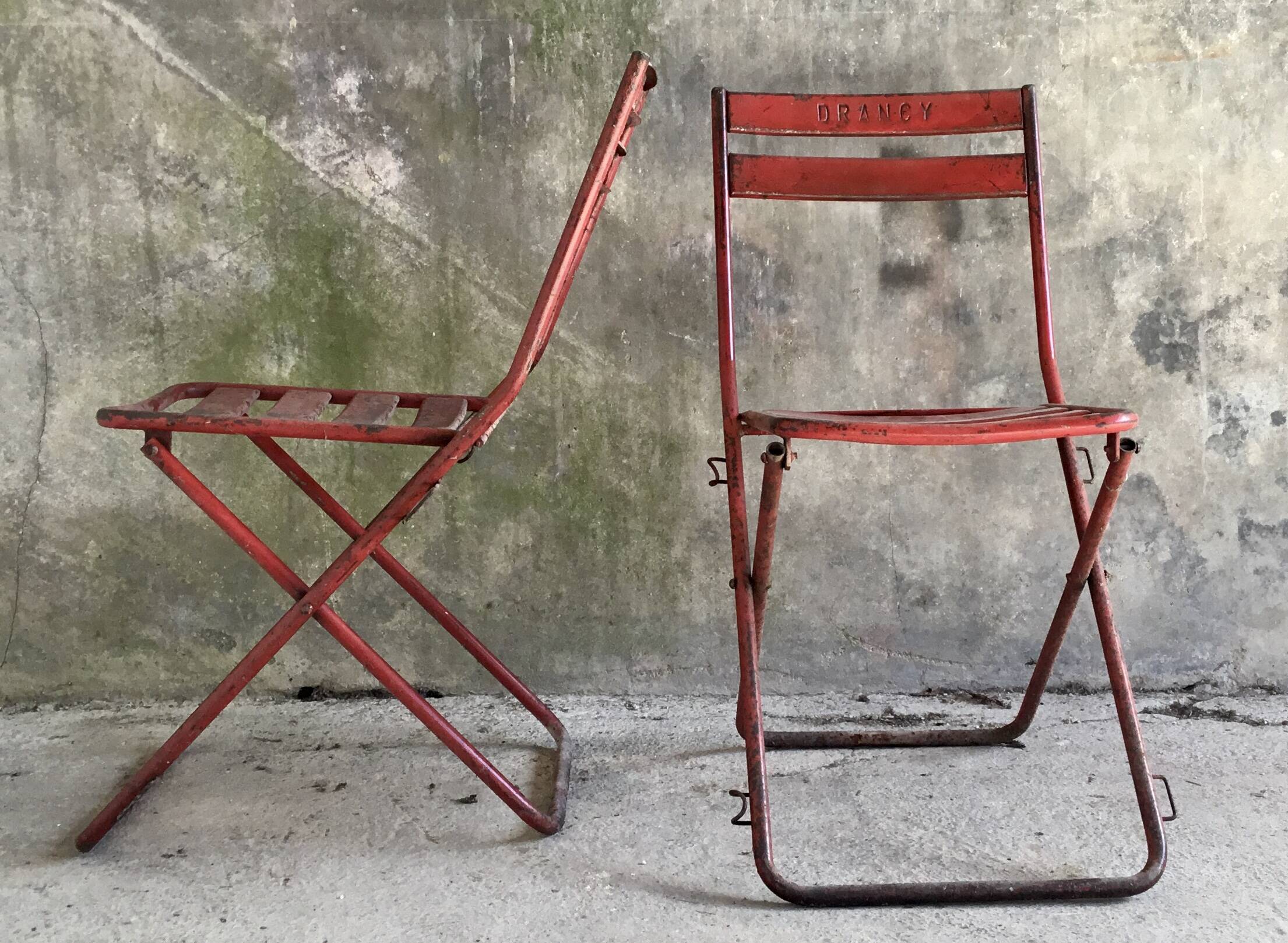 Pair of metal folding chairs Drancy - vintage 1950s