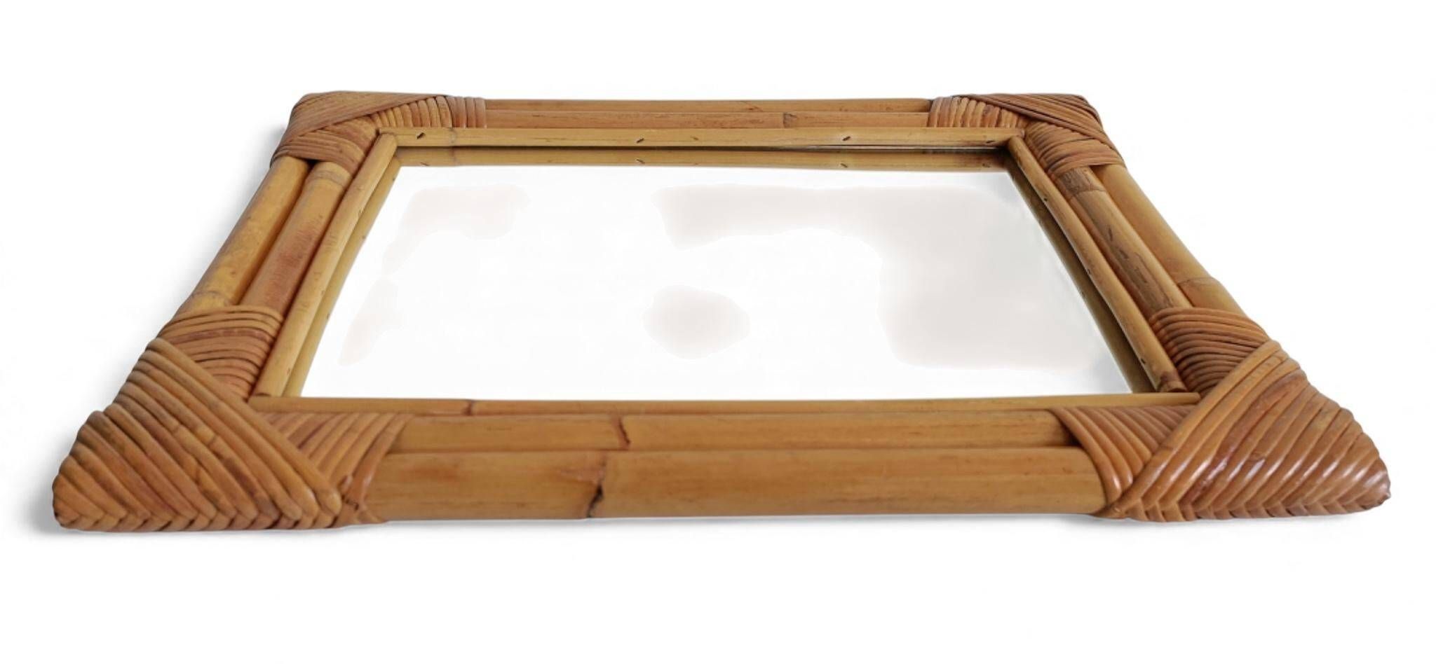 Miroir en bambou et rotin des années 1960 dans le style de la Côte d'Azur