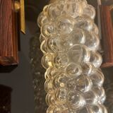 Set of 2 vintage wall lights, Danish teak, brass and bubble glass, Helena Tynell style, 1960s.