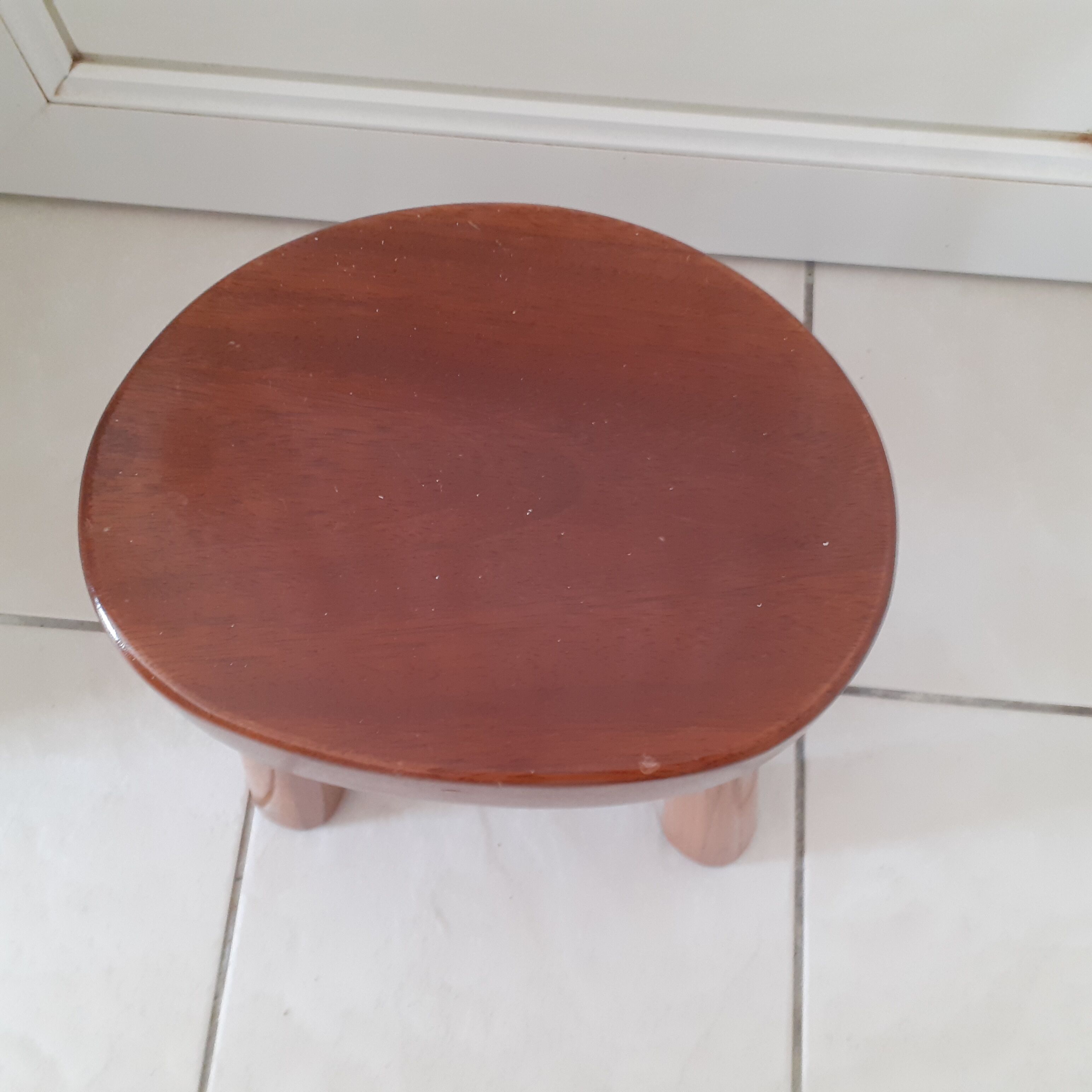 Oval stool, varnished wood