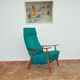 Turquoise armchair with folding footrest, 1960s