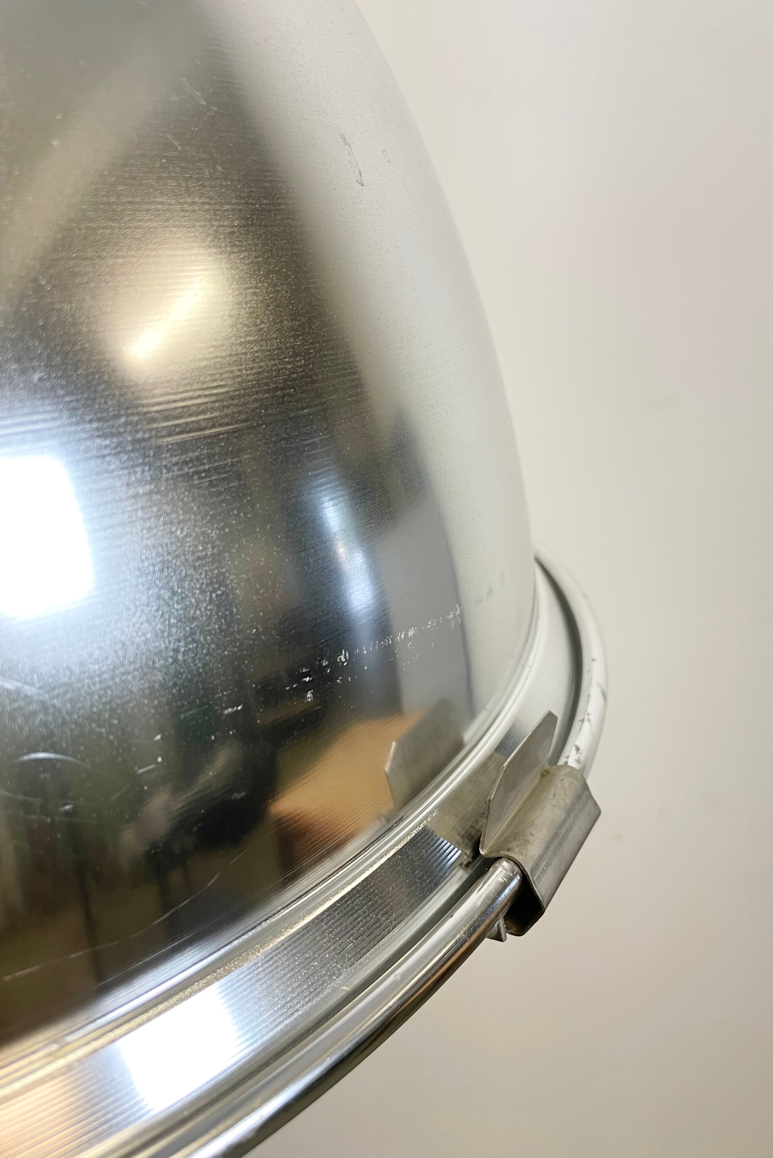 Industrial aluminium lamp with iron grid from siemens, 1980’s