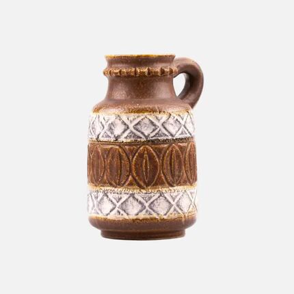 Brown and white antique jug vase with handle Bay West Germany 9325