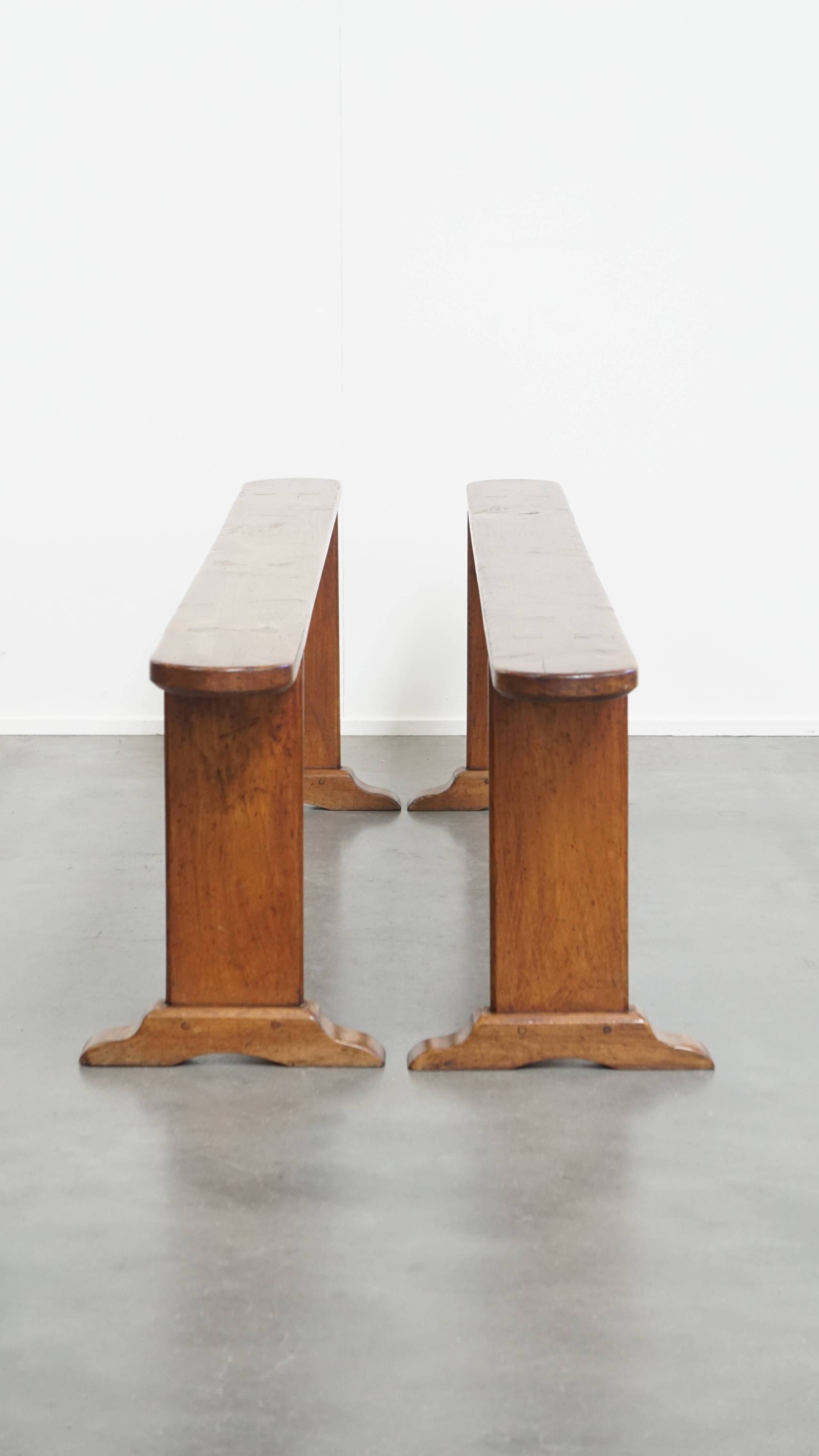 Set of 2 antique French hall benches for the dining table