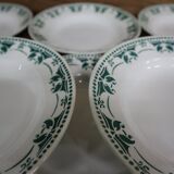 11 white and green earthenware soup plates from Saint Amand Terre de Fer