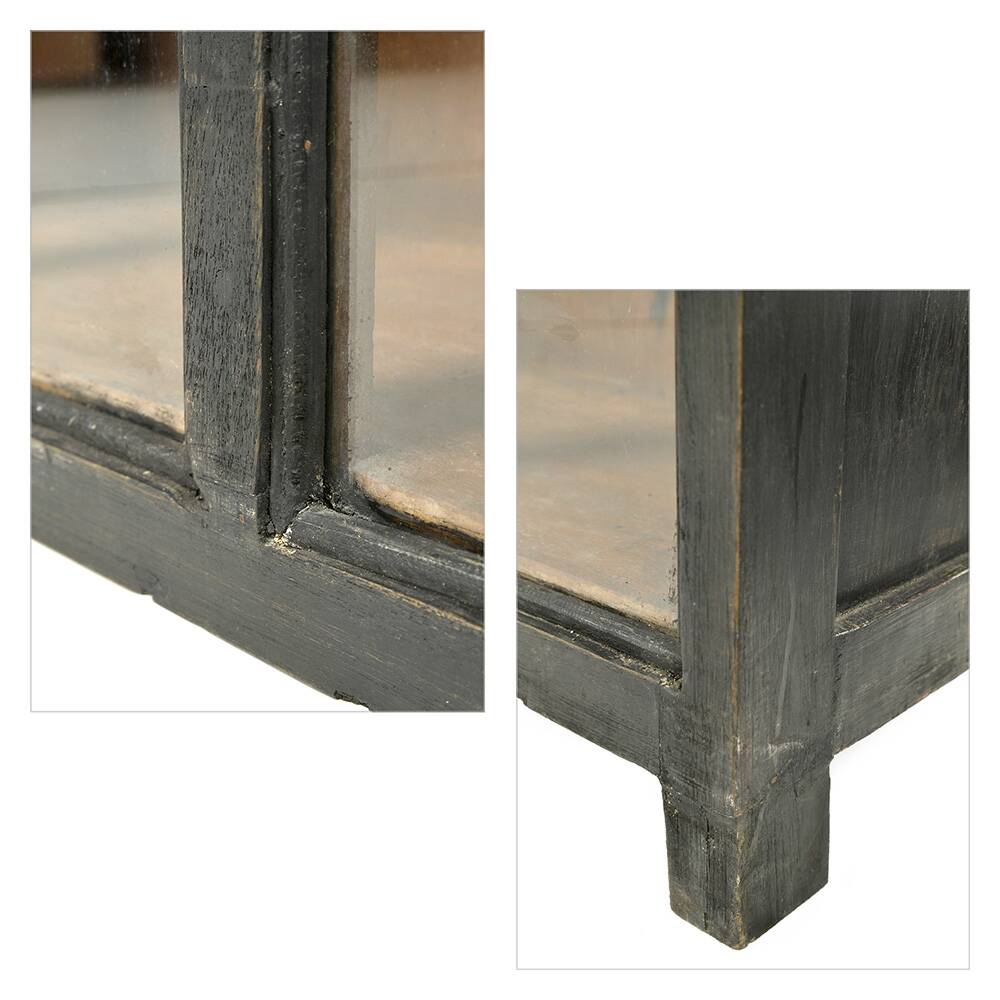 Coffre vitré en bois patiné (44 x 120 x 25cm)