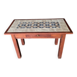 Vintage wooden table with handmade ceramics – unique piece