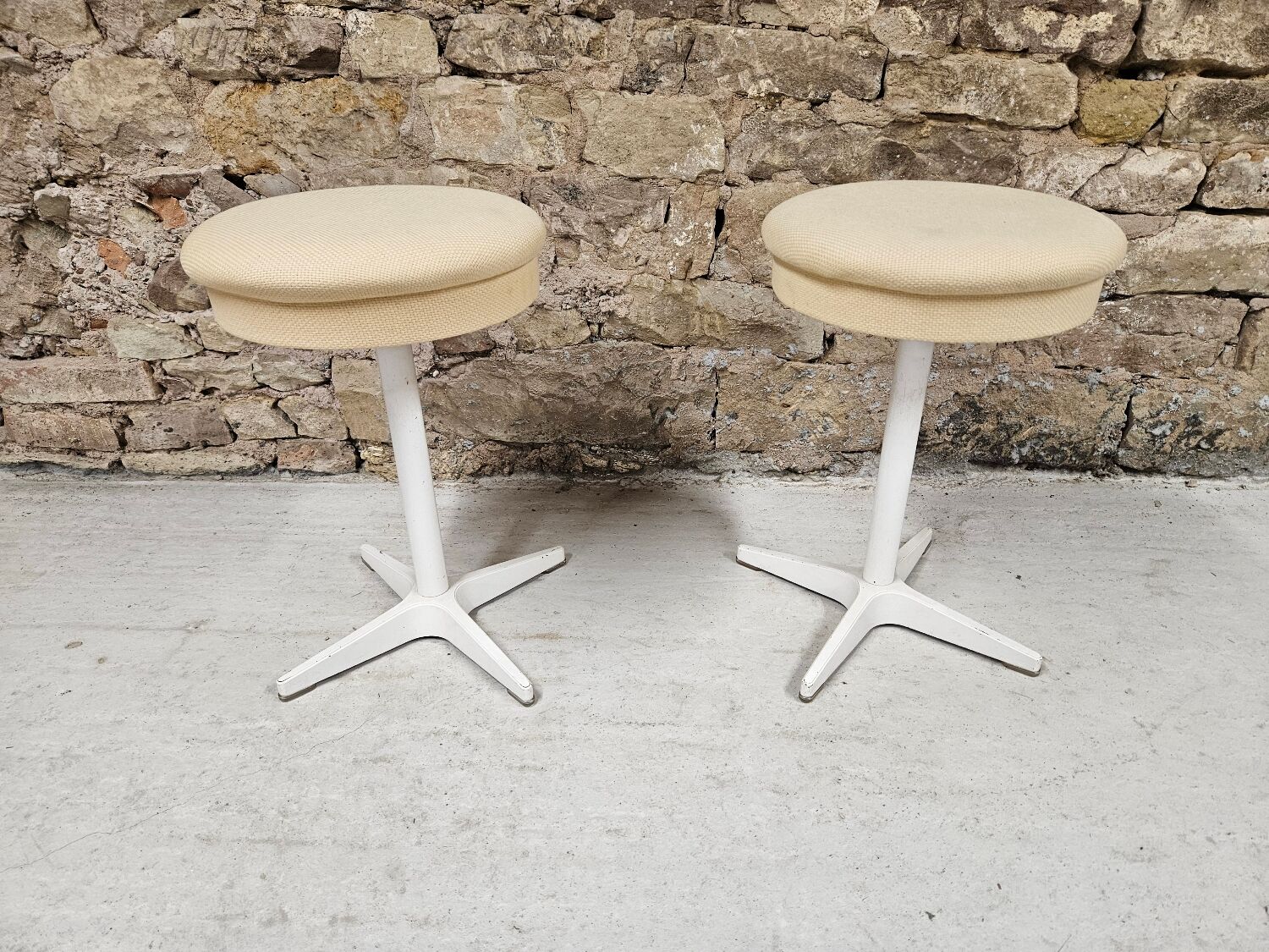 Pair of vintage white metal stools by Bremshey & Co.
