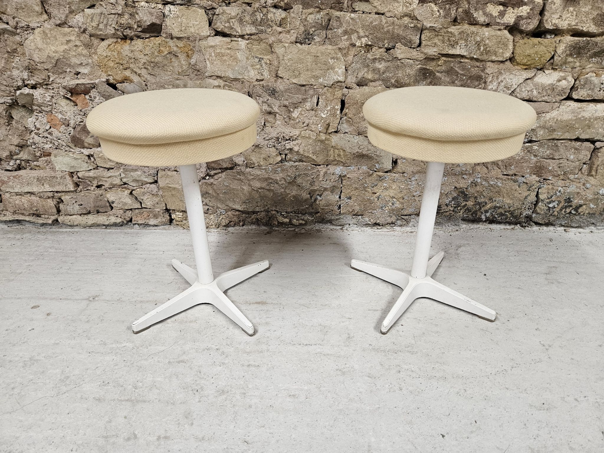 Pair of vintage white metal stools by Bremshey & Co.