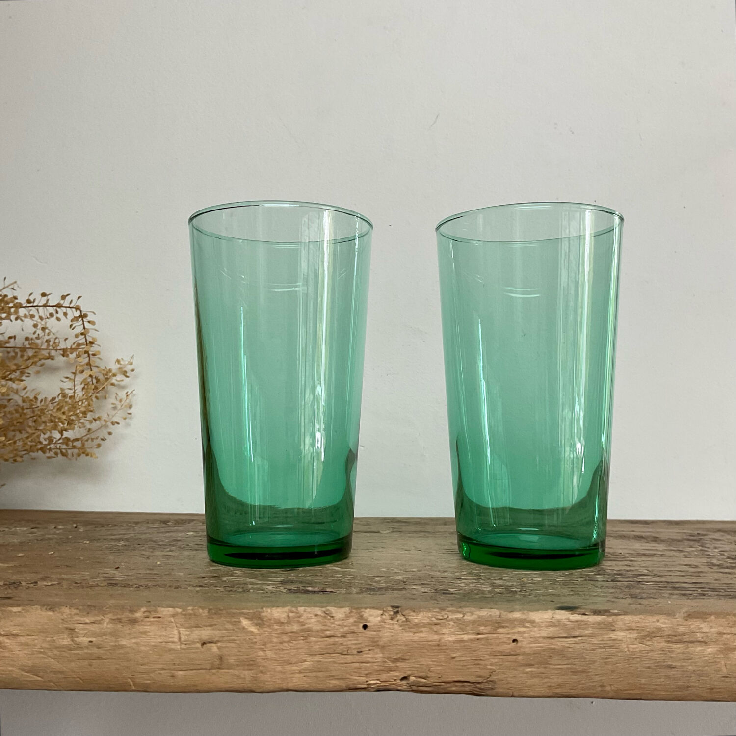 6 vintage emerald green glasses