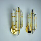 Pair of Venini wall lights, triedri glass, murano, Italy 1970