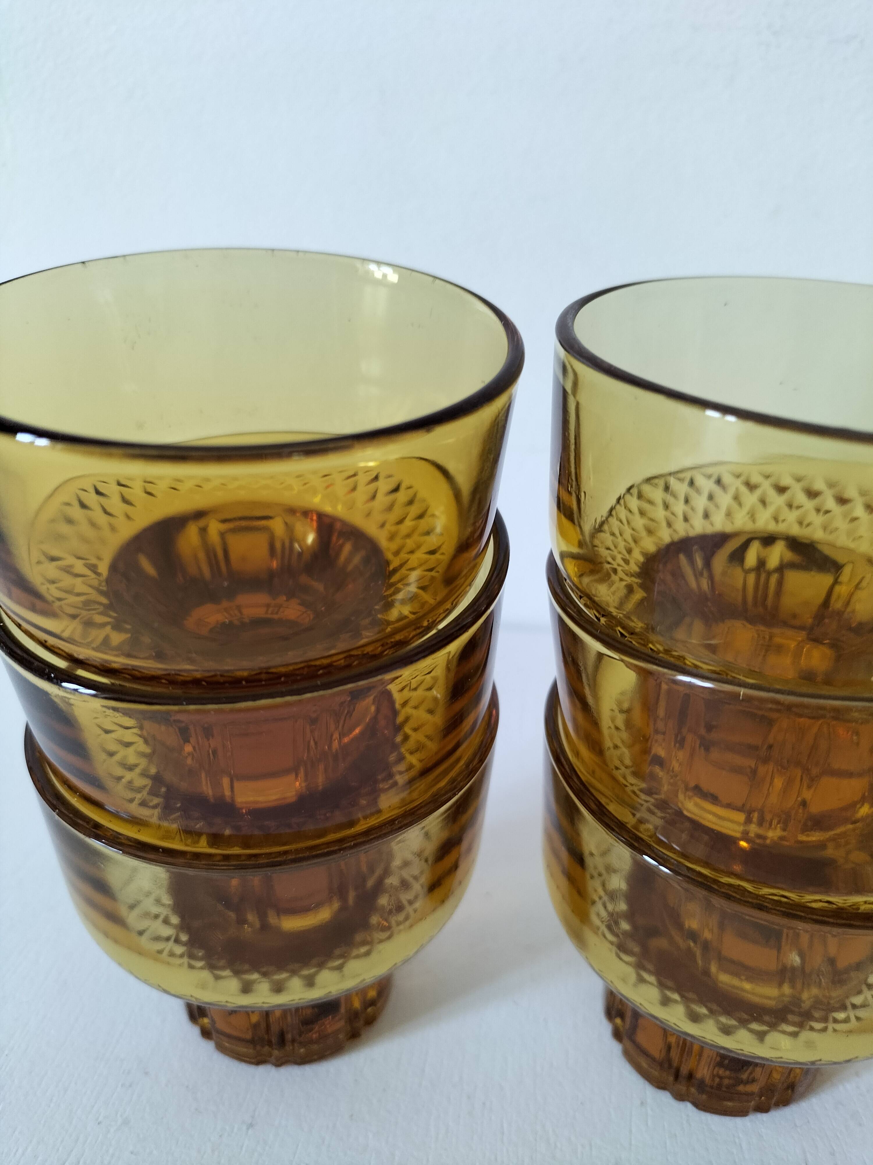 Vintage amber pressed glass glasses