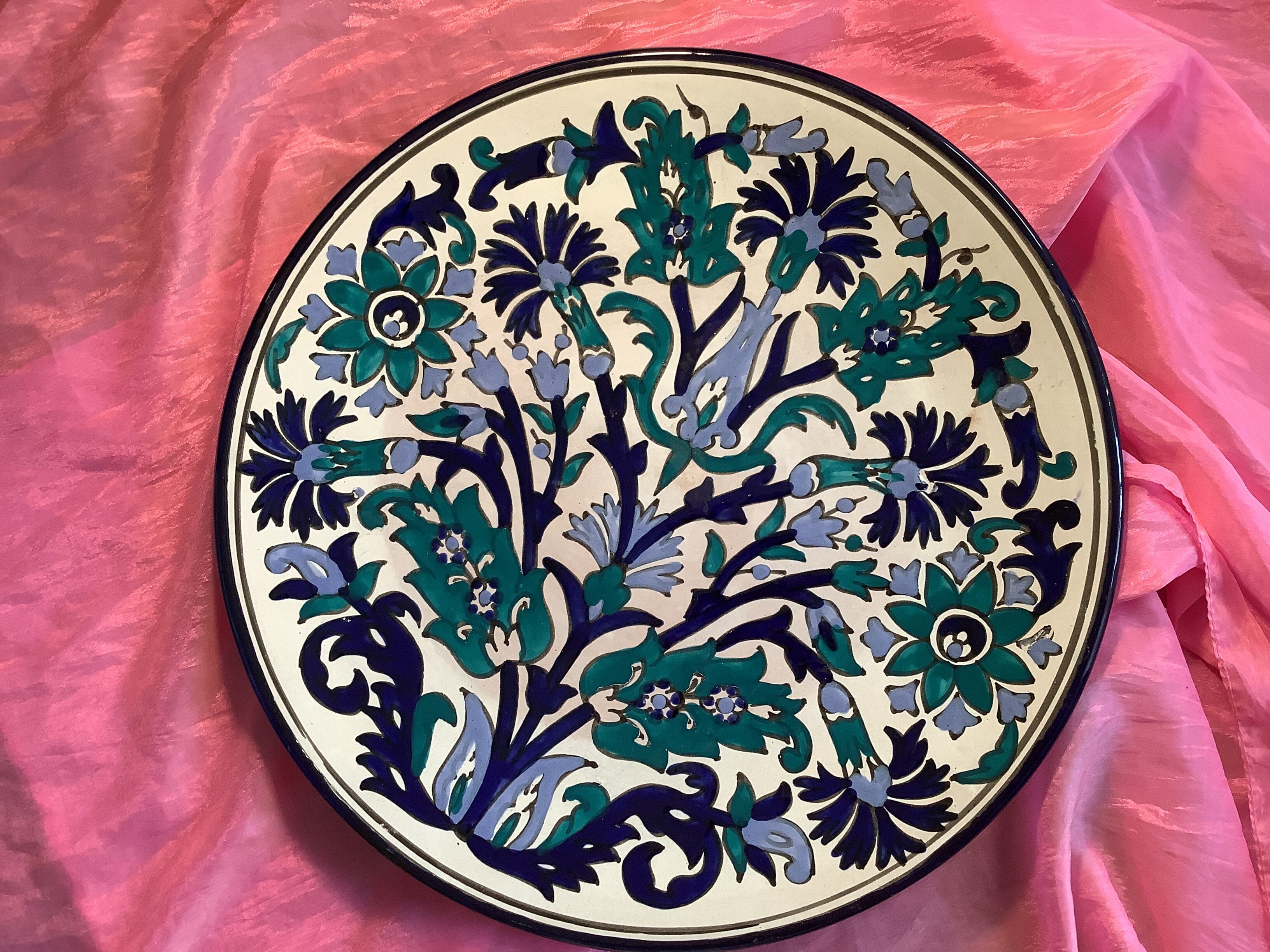 Moroccan craft dish round vintage glazed terracotta