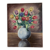 Peinture à l'huile vintage originale de fleurs, art mural de nature morte florale