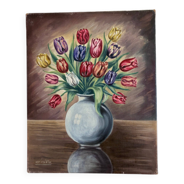 Vintage original flower oil painting, floral still life wall art