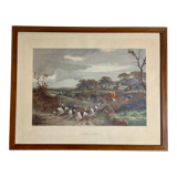 English engraving of hunting hound and hunting dog