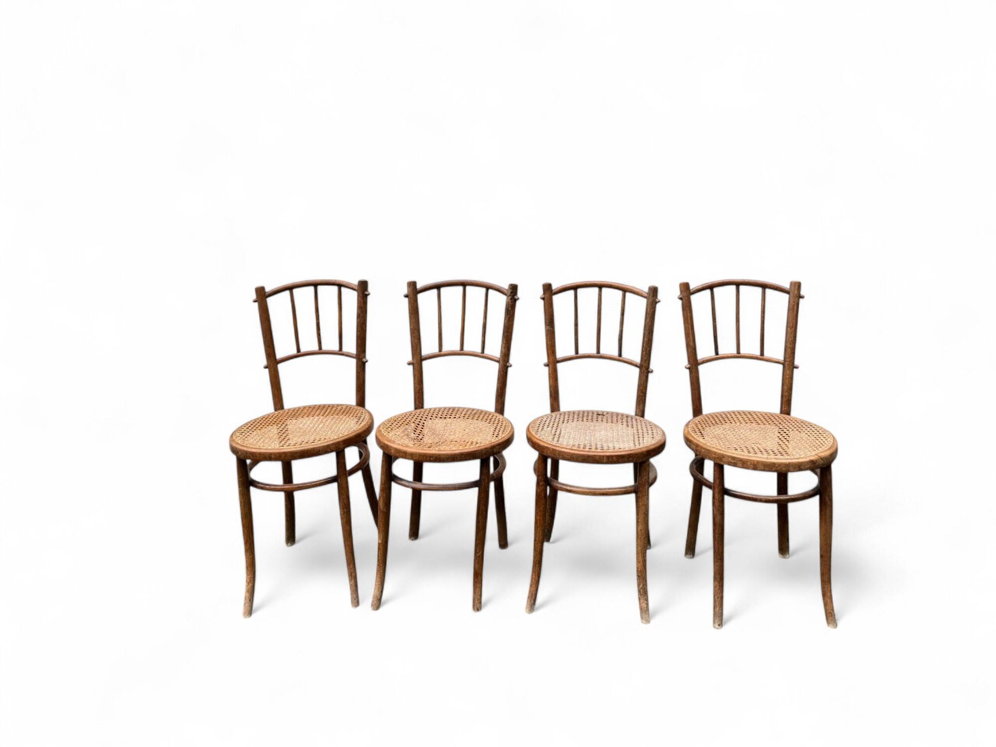 Quatre chaises bistrot bois et cannage XXème